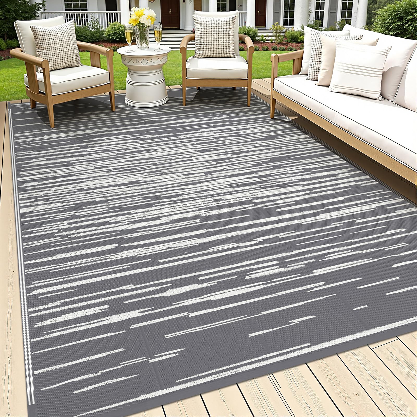 HEBE Checkered Outdoor Rug Waterproof 5x8, Reversible Plastic Straw Rug RV Camping Rug, Indoor Outdoor Patio Mat Clearance, Outside Carpet for Porch,Deck,Camper,Balcony,Backyard,Picnic