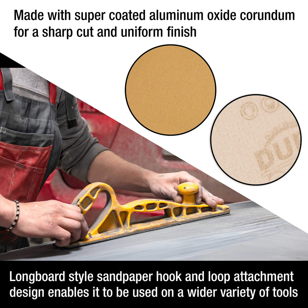 Dura-Gold Premium - 40 Grit Gold - Hook & Loop Backing Longboard Continuous Sandpaper Roll, 2-3/4" Wide, 12 Yards Long - For Automotive & Woodworking Air File Long Board Sanders, Hand Sanding Blocks
