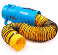 MOUNTO 8inch 1/3hp High Pressure Axial Blower Fan for Ventilation w/ 25ft Hoses and Canister