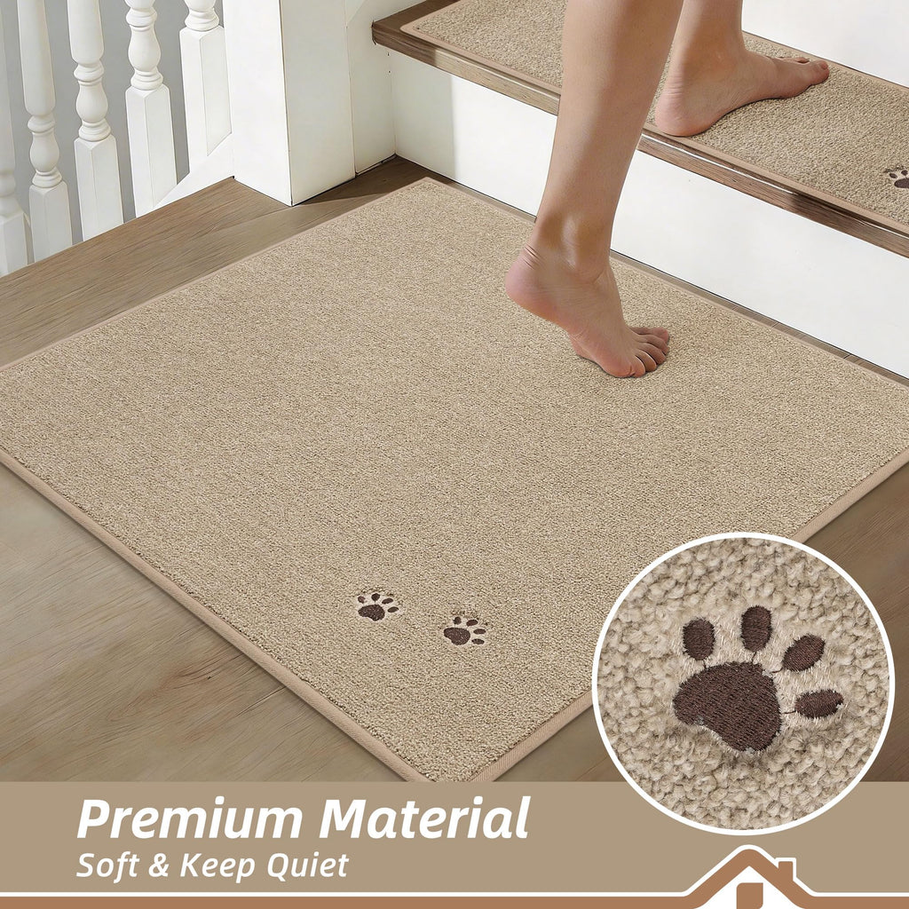 BEQHAUSE Stair Treads for Wooden Steps 28inX9in, Non Slip Carpet Stair Treads Indoor Stair Runners Machine Washable, Soft Stair Rugs Mat Surface Polyester TPE Backing, 4pcs, Beige
