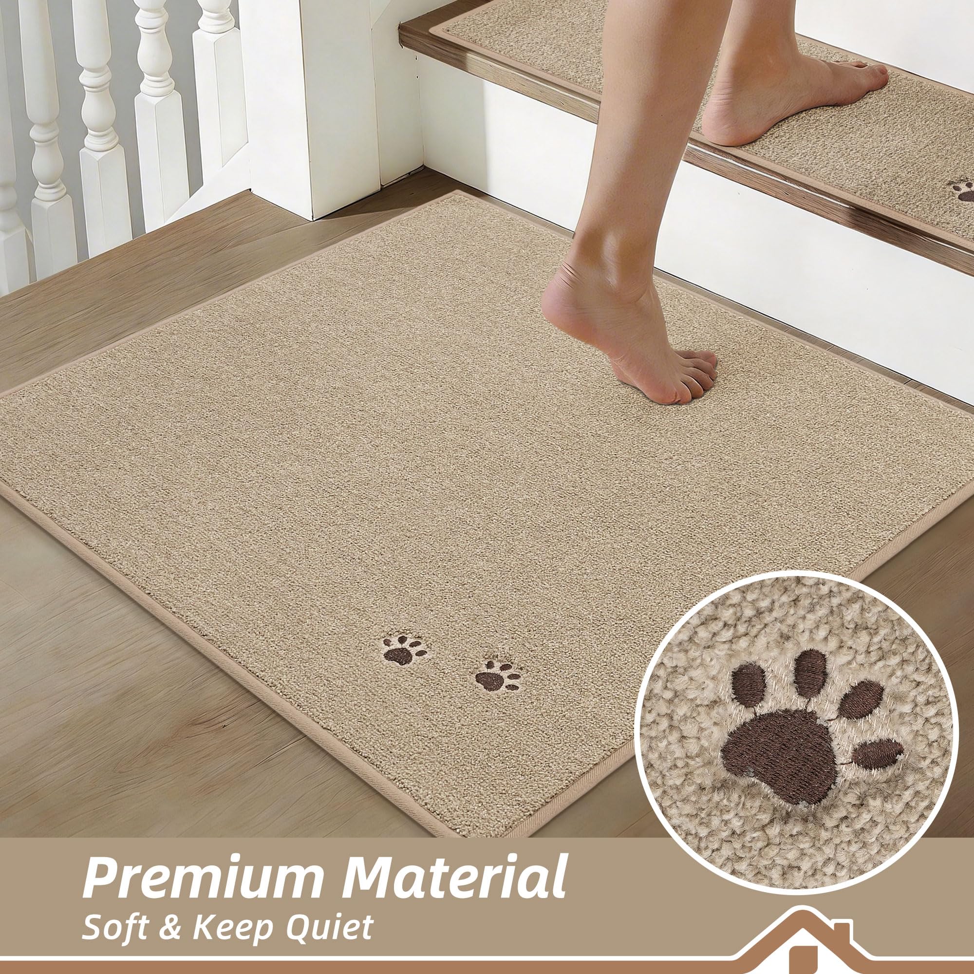 BEQHAUSE Stair Treads for Wooden Steps 28inX9in, Non Slip Carpet Stair Treads Indoor Stair Runners Machine Washable, Soft Stair Rugs Mat Surface Polyester TPE Backing, 4pcs, Beige