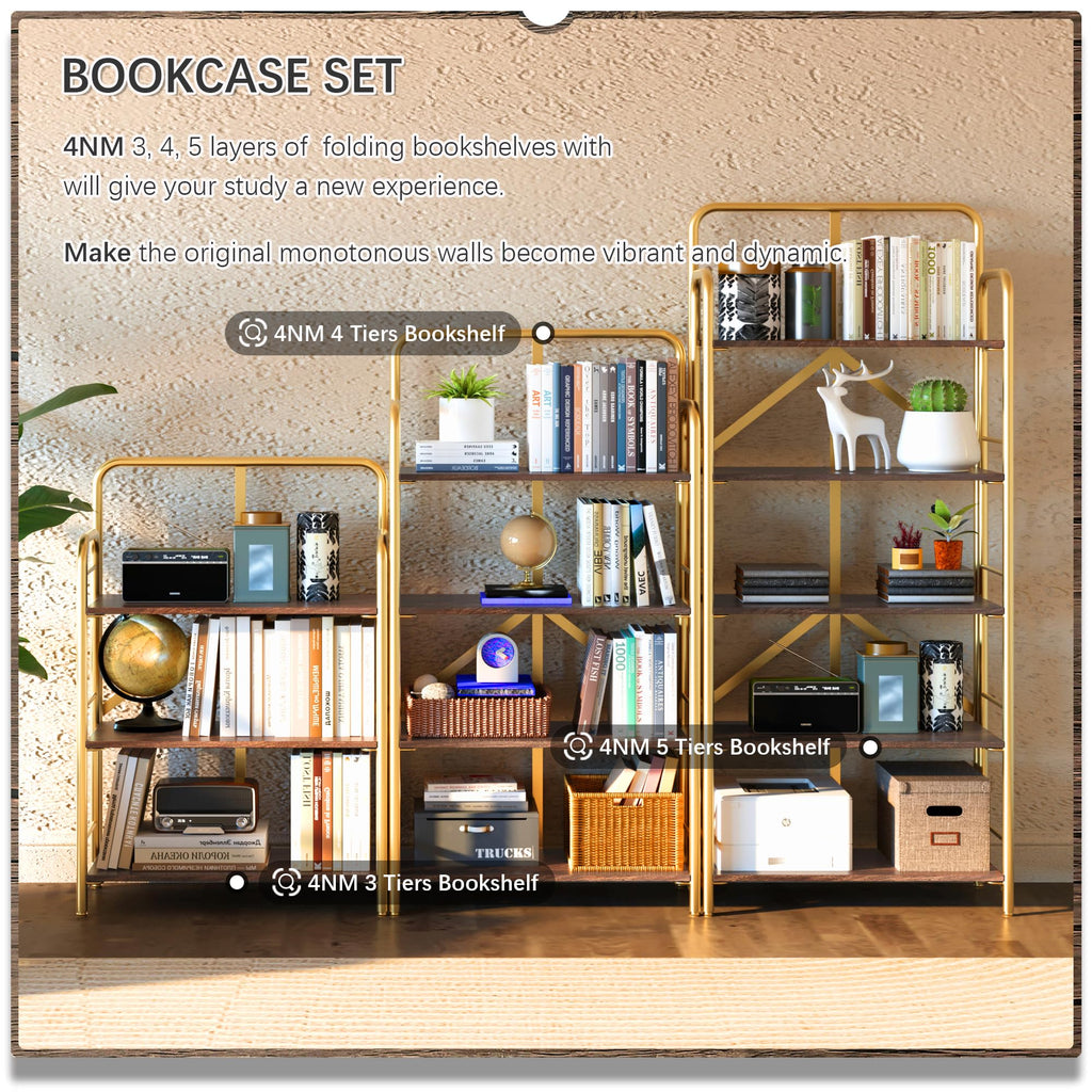 4NM No Assembly Folding Bookshelf, 3 Tiers Collapsible Book Shelves Open Industrial Foldable Storage Bookcase Shelf for Bedroom, Living Room, Home Office - Natural and White