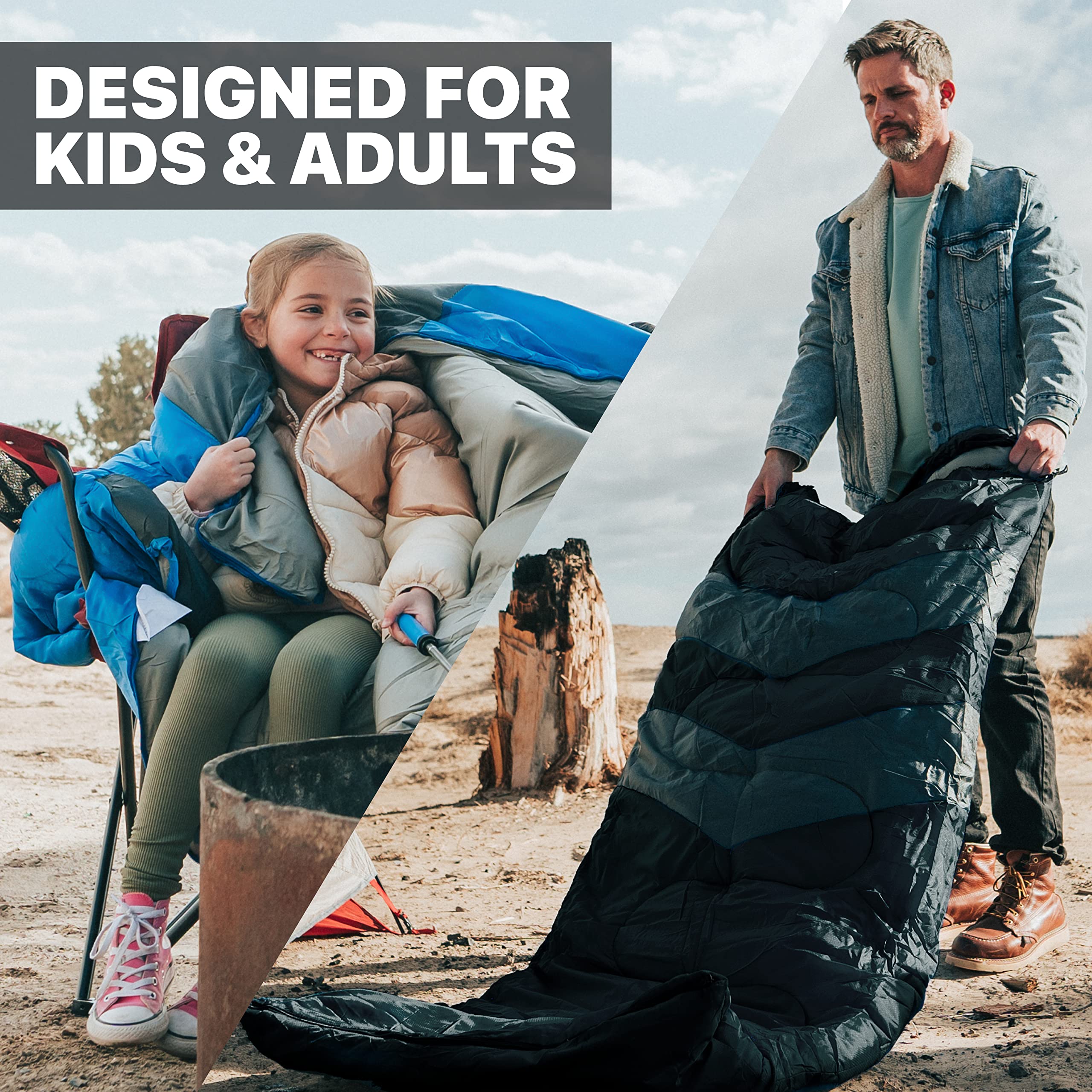 MalloMe Sleeping Bags for Adults Cold Weather & Warm - Backpacking Camping Sleeping Bag for Kids, Girls, Boys - Lightweight Camping Essentials Gear Accessories Hiking Sleep Must Haves Single & Double