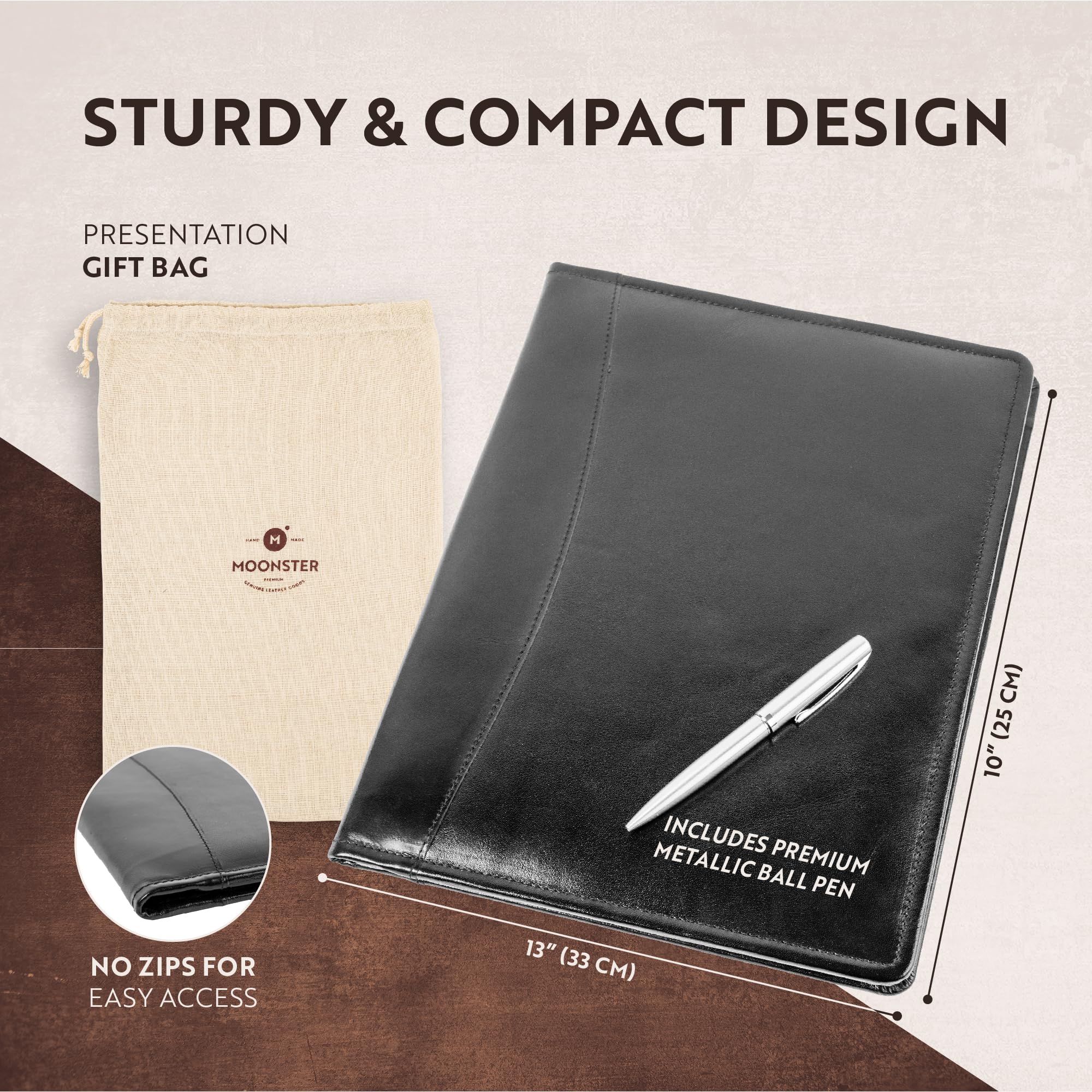 Leather Portfolio Professional Organizer Padfolio – Resume Folder with Luxury Pen, Stylish Document Folio for Letter Size Writing Pad with Business Card Holder, Ideal Gift Portfolios for Men and Women