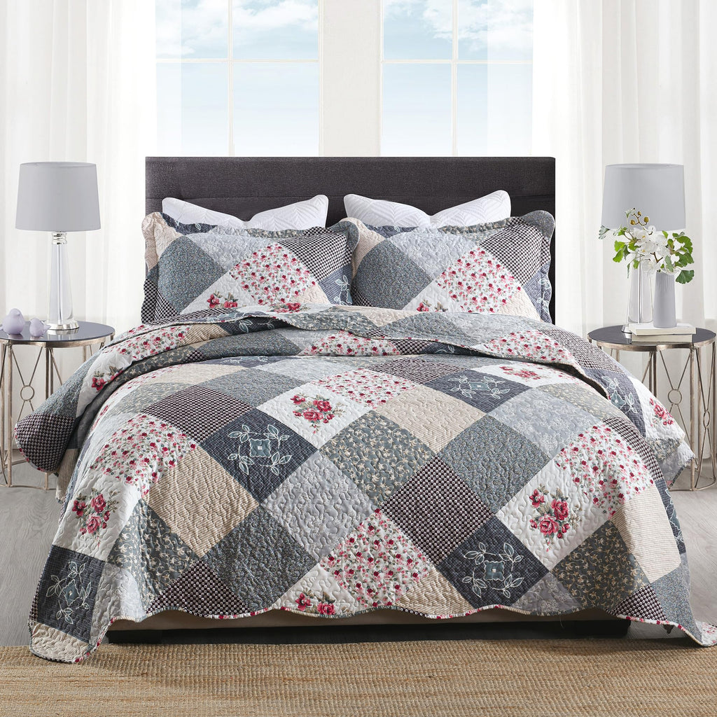 HoneiLife Quilt Sets Twin Size - 2 Piece Microfiber Quilts Reversible Bedspreads Patchwork Coverlets Floral Bedding Set All Season Quilts with Blue and White Porcelain Pattern