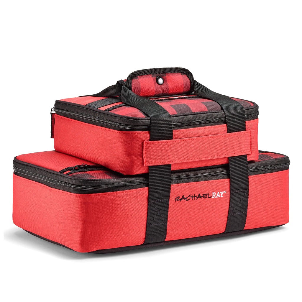 Rachael Ray Lugger Duo, Insulated Casserole Carrier for Hot or Cold Food, Thermal Lasanga Lugger Tote for Pockluck, Parties, Picnic, and Cookouts, Fits 9" x 13" Baking Dish, Burgundy