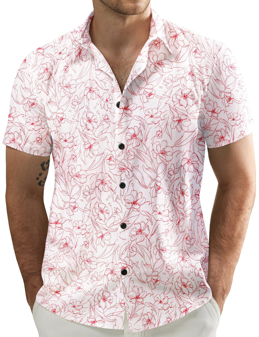 JOGAL Men's Flower Casual Short Sleeve Aloha Hawaiian Shirt