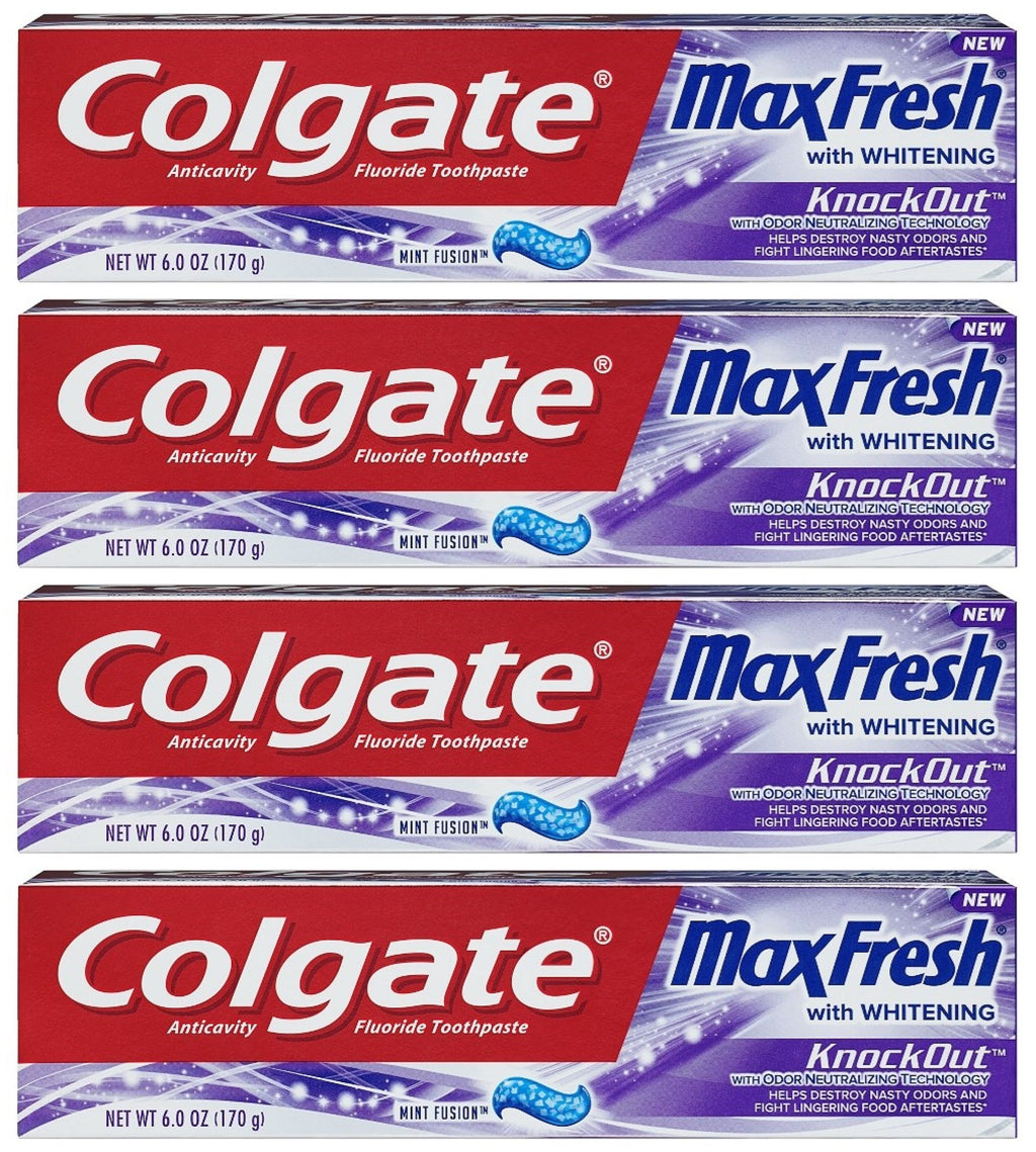 Colgate Max Fresh Toothpaste - KnockOut - With Odor Neutralizing Technology - Net Wt. 6 OZ (170 g) Per Tube - Pack of 4 Tubes | Odor Neutralizing Technology