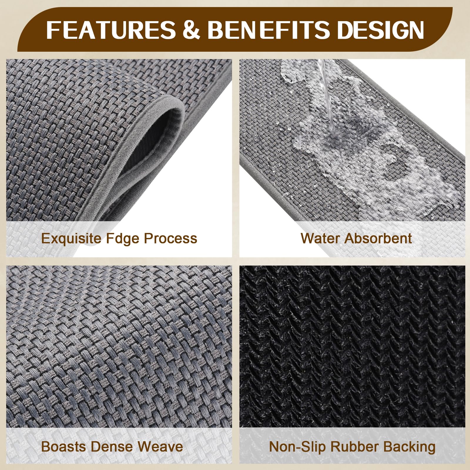 Non Slip Stair Treads for Wooden Steps, Square Rubber Backing Non Slip Stair Landing Mat, Thicken Linen Carpet Stair Runners Indoor, No Residue Stair Carpet Treads, 29"x29", Beige