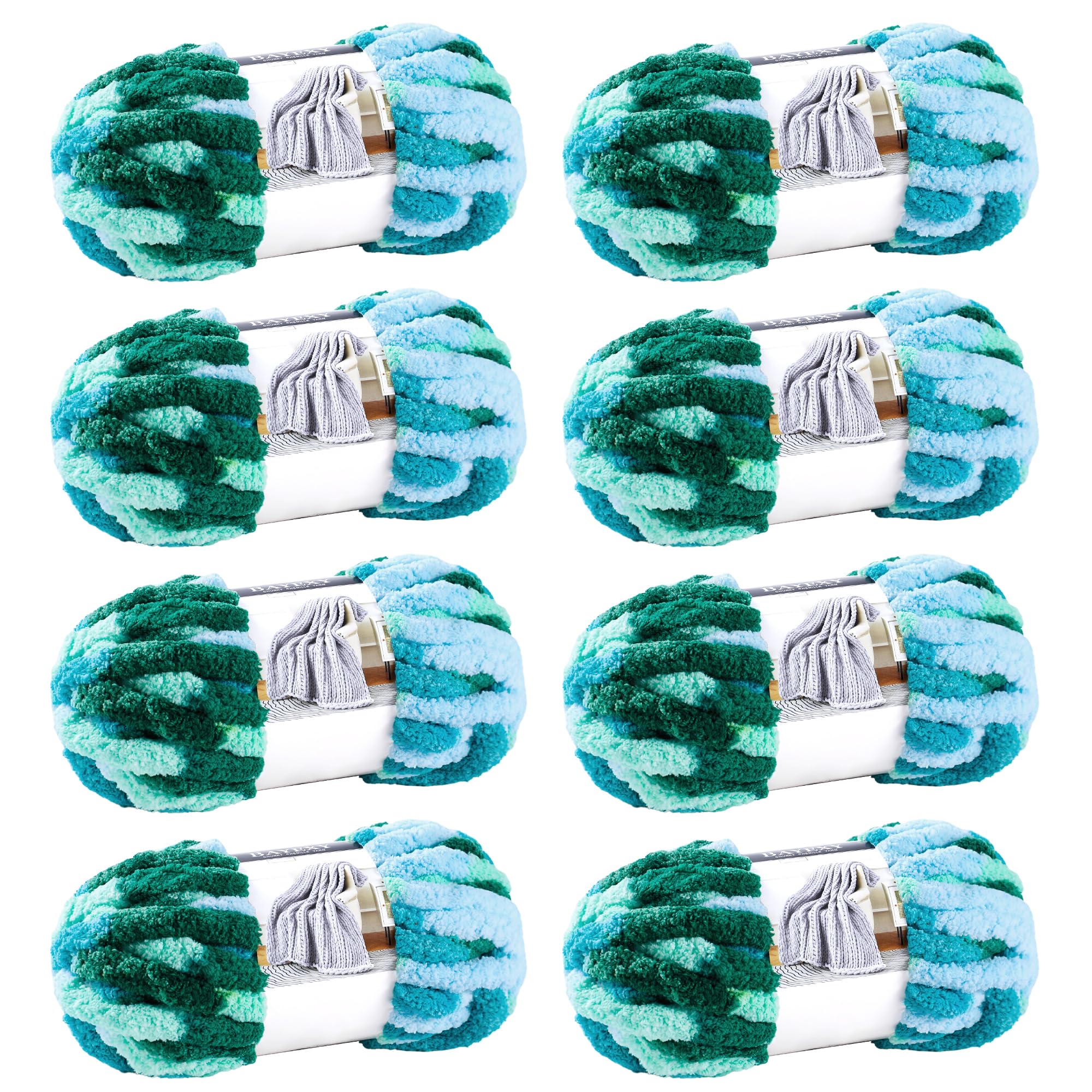 Chunky Chenille Yarn for Hand Knitting 8 Jumbo Pack Jumbo Chunky Yarn for Hand Soft Blanket Knitting, Bulky Thick Fluffy Yarn for Crocheting (Black)