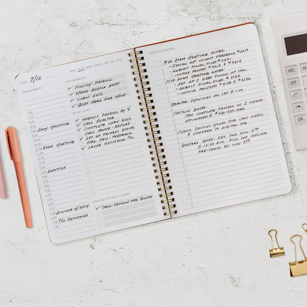 Beautiful Daily Planner And Notebook With Hourly Schedule - Aesthetic Spiral To do List Notepad to Easily Organize Your Tasks And Appointments - Stylish Book And School Or Office Supplies