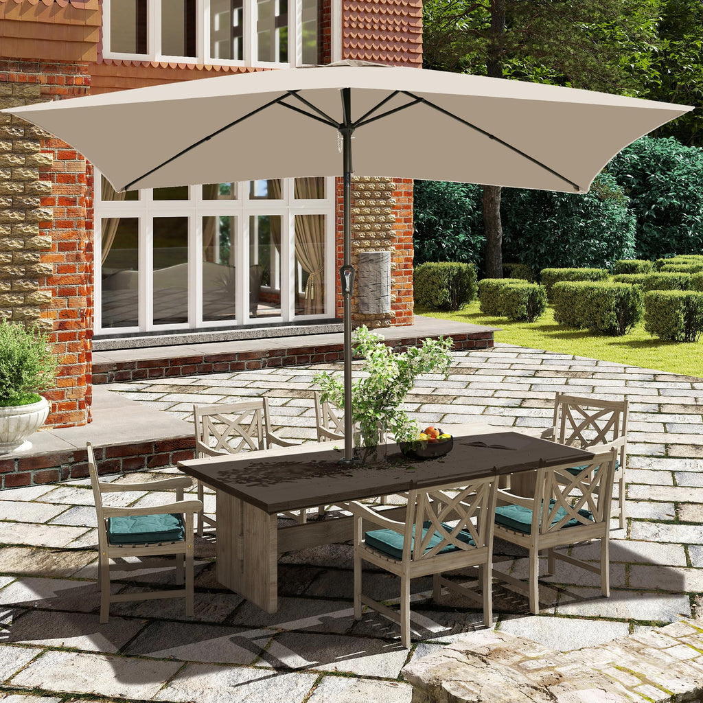 Ayge 6.5x10FT Rectangular Patio Umbrella Outdoor Table Umbrella w/Push Button Tilt & Crank Rectangle Market Umbrella UV Protection for Garden,Deck,Lawn,Yard & Pool,Beige