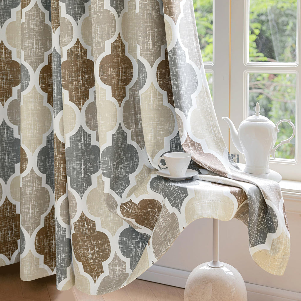 Beauoop 100% Blackout Curtains 45 Inches Long 2 Panels for Bedroom Living Room Aqua Grey Moroccan Geo Room Darkening Thermal Insulated Soundproof Grommet Top Window Treatments Drapes, 50x45 Set of 2