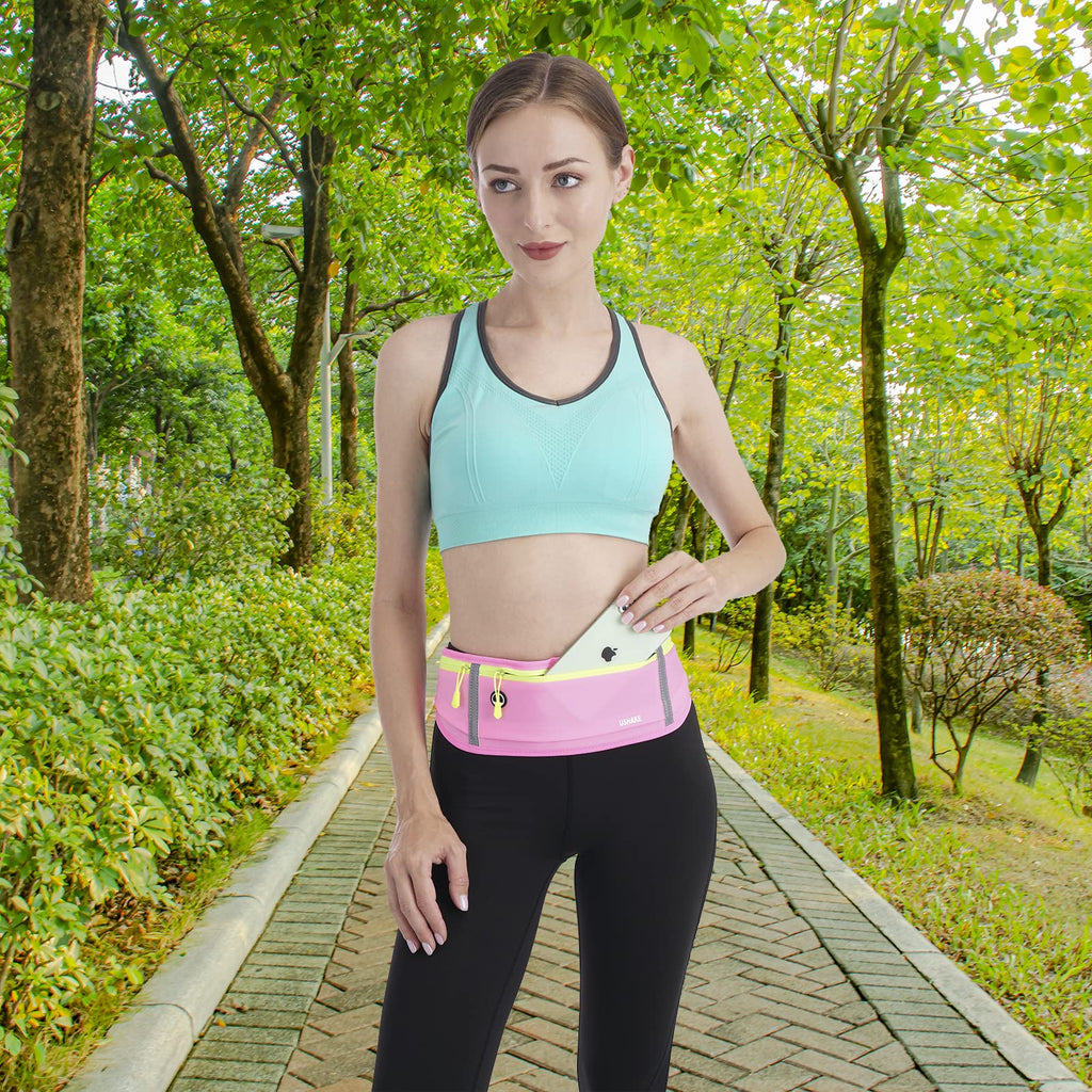 USHAKE Slim Running Belt, Workout Fanny Pack for Men Women,Exercise Waist Pack for Apple iPhone Holder, Runner Belt for Running Walking Cycling Camping Gym Black