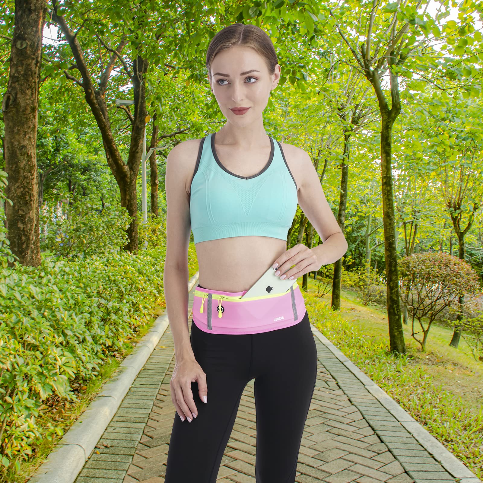 USHAKE Slim Running Belt, Workout Fanny Pack for Men Women,Exercise Waist Pack for Apple iPhone Holder, Runner Belt for Running Walking Cycling Camping Gym Black