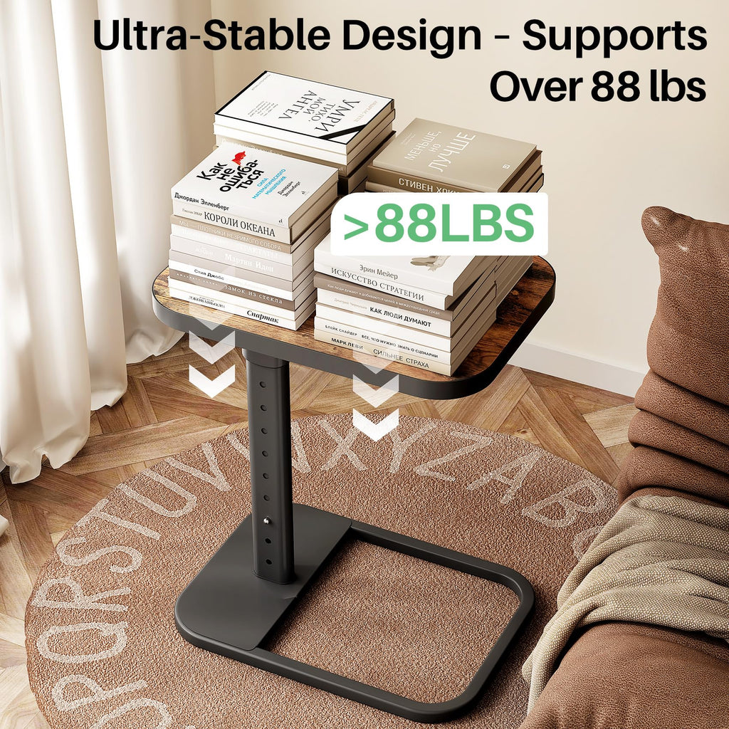 Kitstorack TV Tray Table, Adjustable Height & Rounded Metal Corners, Snack Table for Couch, Sofa, Bed, Chair, Living Room, C Shaped End Side Table for Eating, Dinner or Laptop, Small Spaces, Black