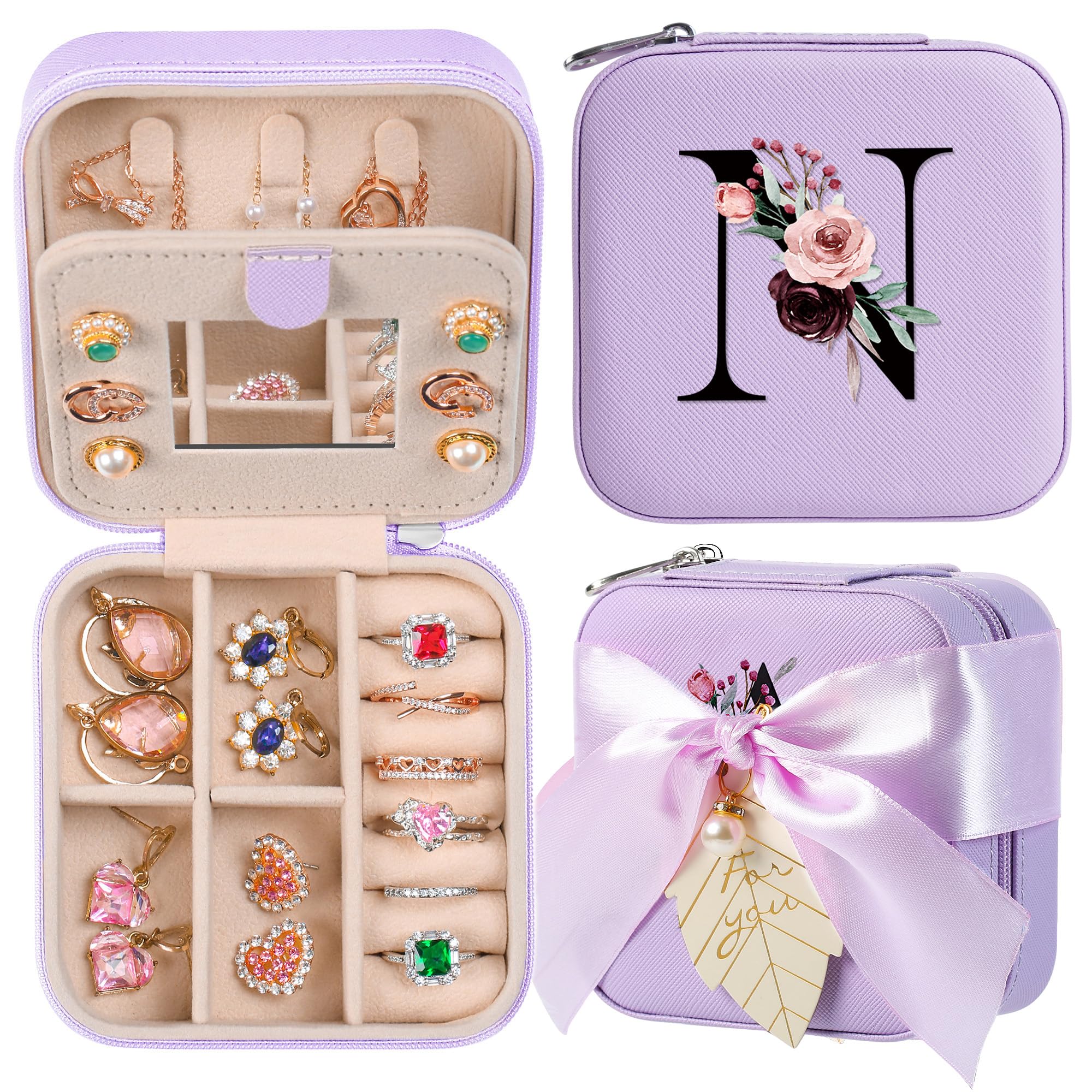 AYGXU Travel Jewelry Box for Women and Girls - Small Case With Initial A-Z - Teacher Gifts