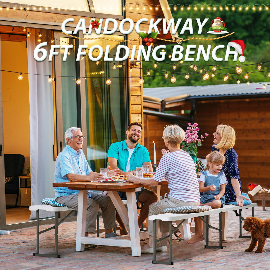 6ft Plastic Folding Bench with Carrying Handle & Lock, Portable Outdoor Bench in Garden Picnic Camping Dining Party Seat, Waterproof Bench for Soccer Activities, Firm and Durable (2Pack C)