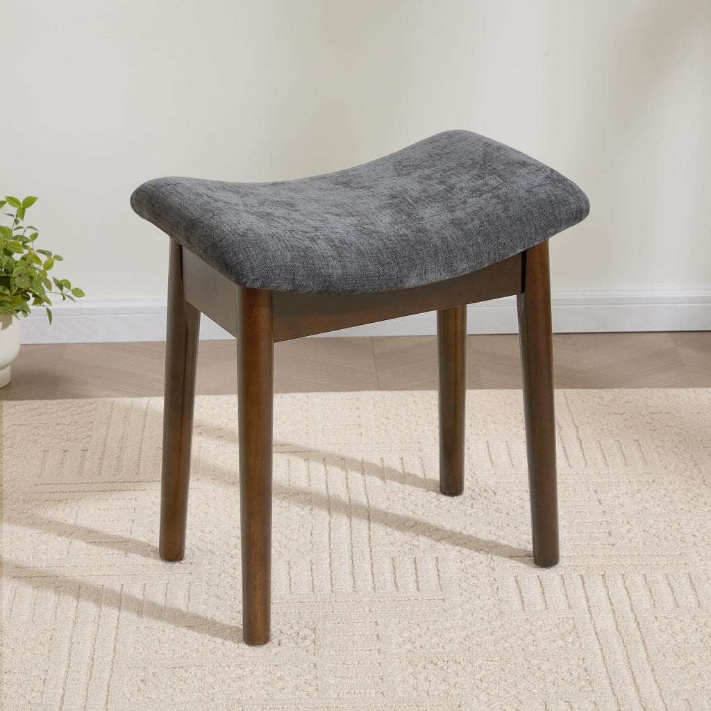 Royal Windsor Vanity Stool with Saddle Cushion, 18 Inch Makeup Vanity Chair for Living Room, Modern Foot Stool Ottoman Piano Bench,Small Upholstered Bench for Bedroom, Beige