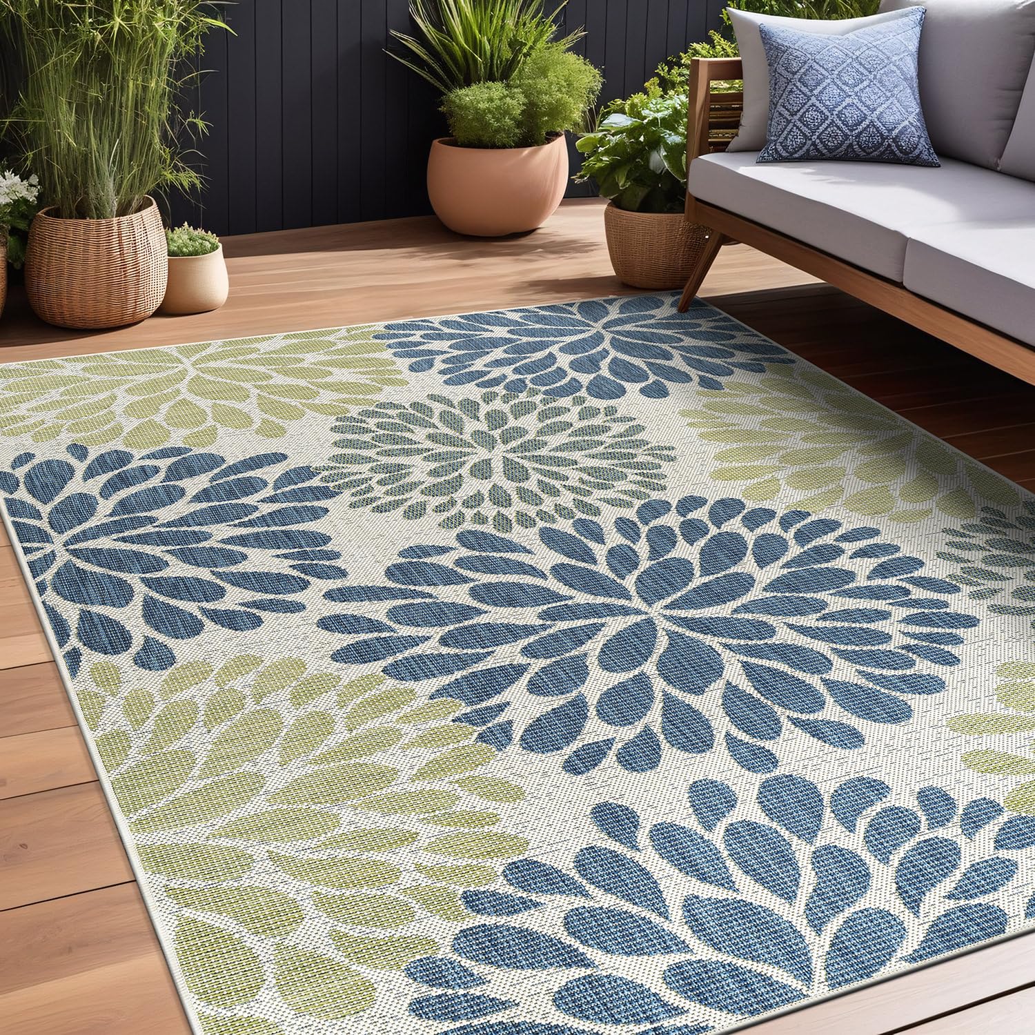 Beverly Rug Outdoor Rug 5x7 Modern Bordered Area Rugs for Indoor and Outdoor Patio Deck Porch Garden Waterproof Weather Sun Resistant Washable Outside Carpet (5 x 7 Beige)