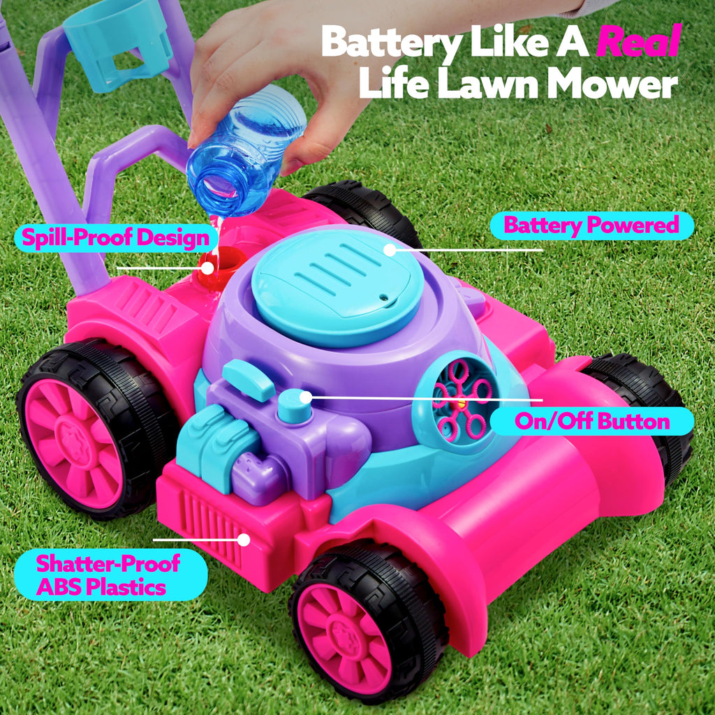 SLOOSH Bubble Lawn Mower Toddler Toys - Spill-Proof Bubble Machine Pretend Gardening Play Toy for Age 1 2 3 1-3 Year Old Baby Boys Indoor Outdoor Use, Easter Basket Stuffers Birthday Gifts (Blue)