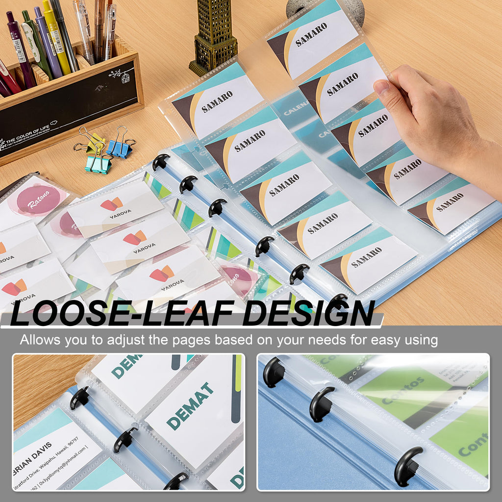 MyLifeUNIT Business Card Book, Name Card Holder Book with 600 Business Cards Capacity, Credit Card Book File Storage (Light Blue)