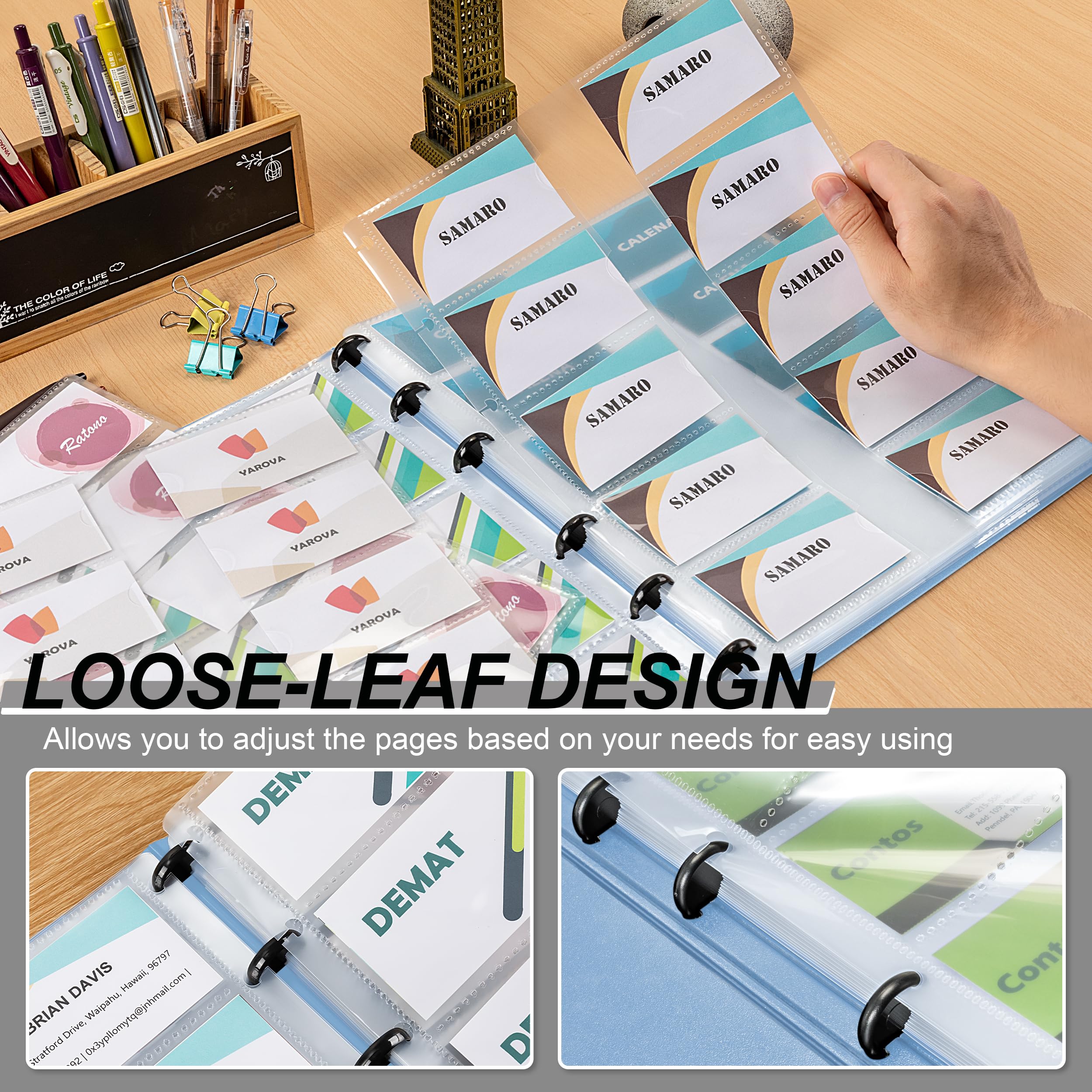 MyLifeUNIT Business Card Book, Name Card Holder Book with 600 Business Cards Capacity, Credit Card Book File Storage (Light Blue)