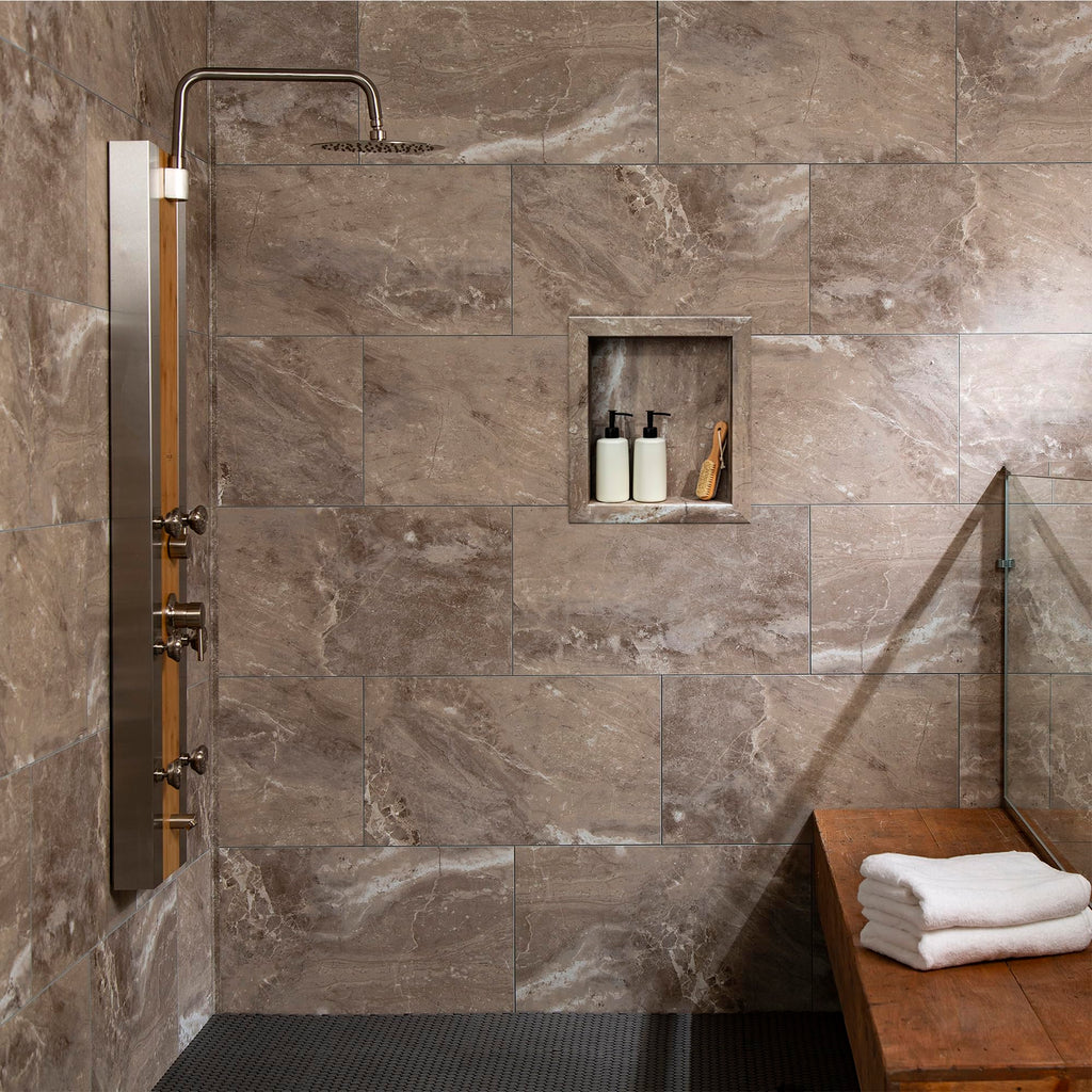 Palisade 17.5 in x 15.5 in Vinyl Shower Niche Ashen Slate | Waterproof Shower Insert
