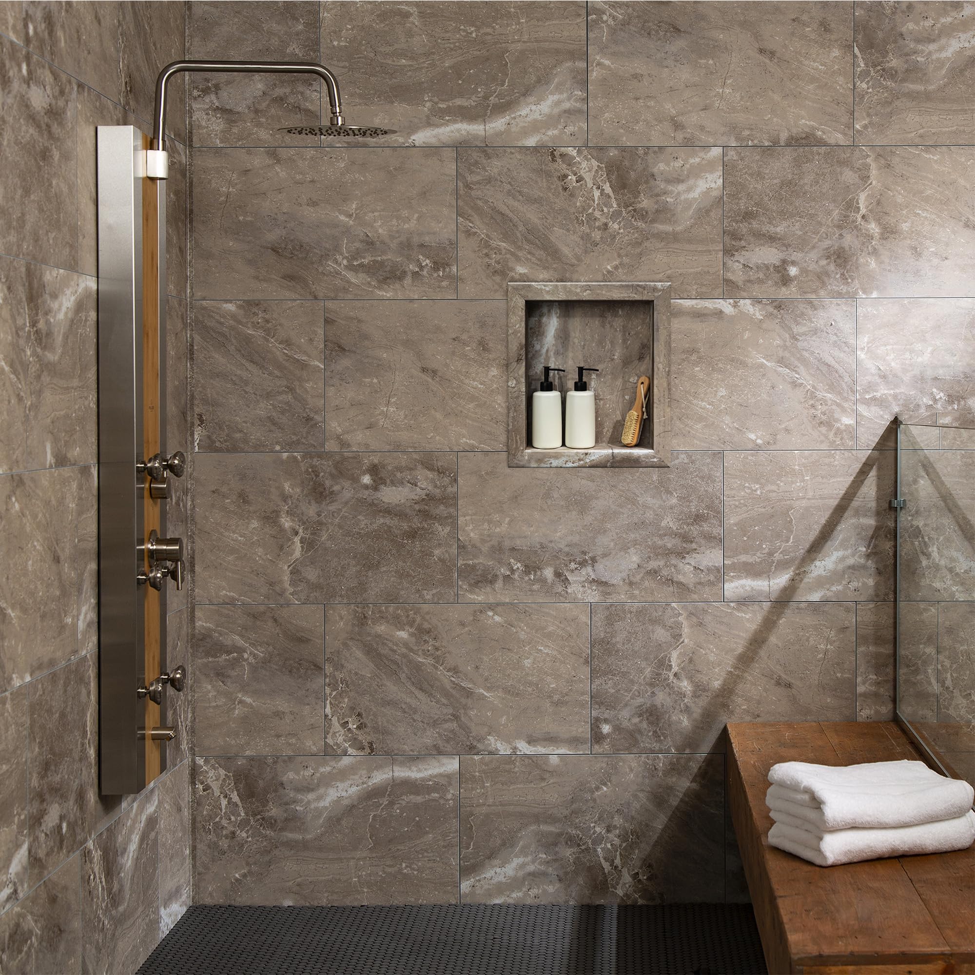 Palisade 17.5 in x 15.5 in Vinyl Shower Niche Ashen Slate | Waterproof Shower Insert
