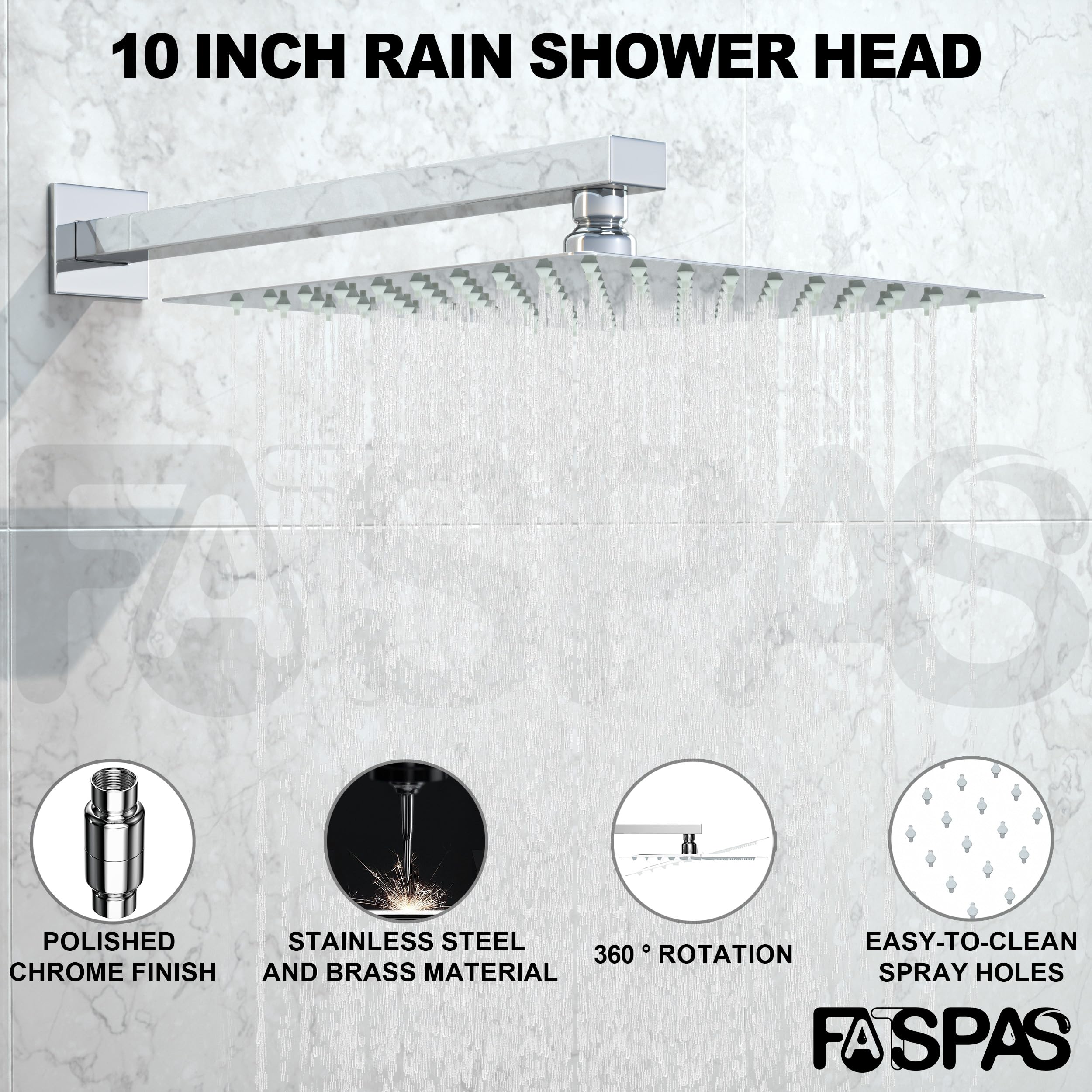 Brushed Gold Shower System with 10-Inch Rain Showerhead and Tub Spout | cUPC-certified pressure balance brass valve to prevent scalding, CEC-certified air injection technology for low pressure