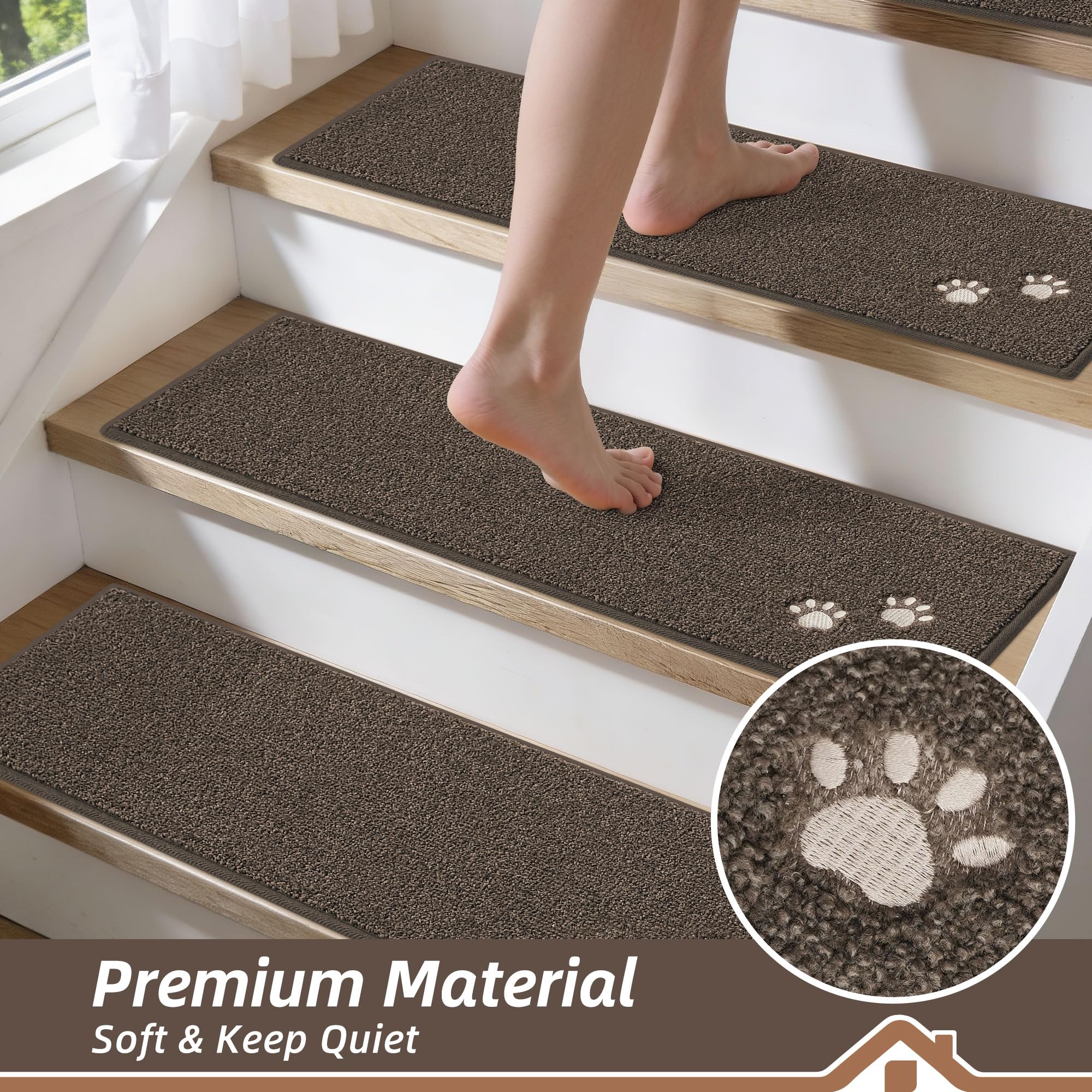 BEQHAUSE Stair Treads for Wooden Steps 28inX9in, Non Slip Carpet Stair Treads Indoor Stair Runners Machine Washable, Soft Stair Rugs Mat Surface Polyester TPE Backing, 4pcs, Beige