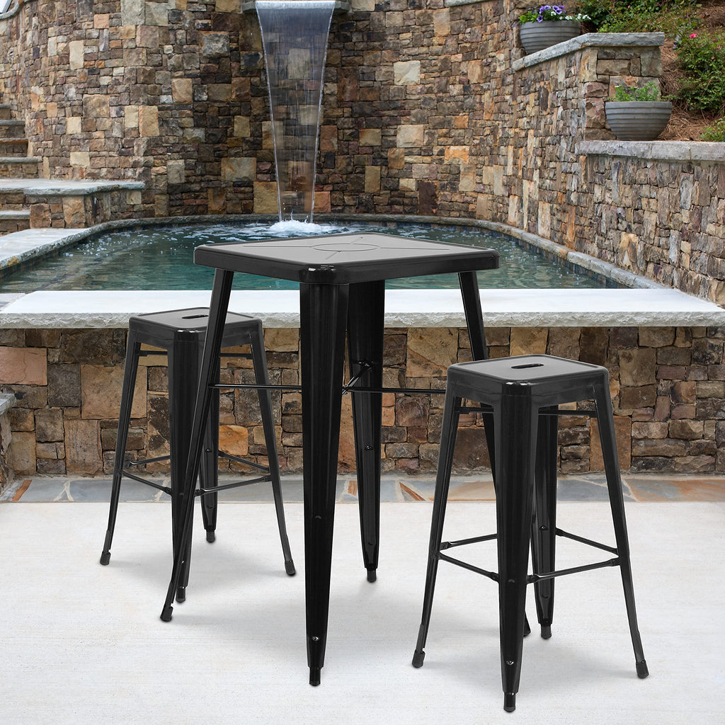 Flash Furniture 30"H Commercial Modern Metal Backless Barstool, Indoor/Outdoor Industrial Square Stacking Bar Stool for Patio Bars/Restaurants, Black