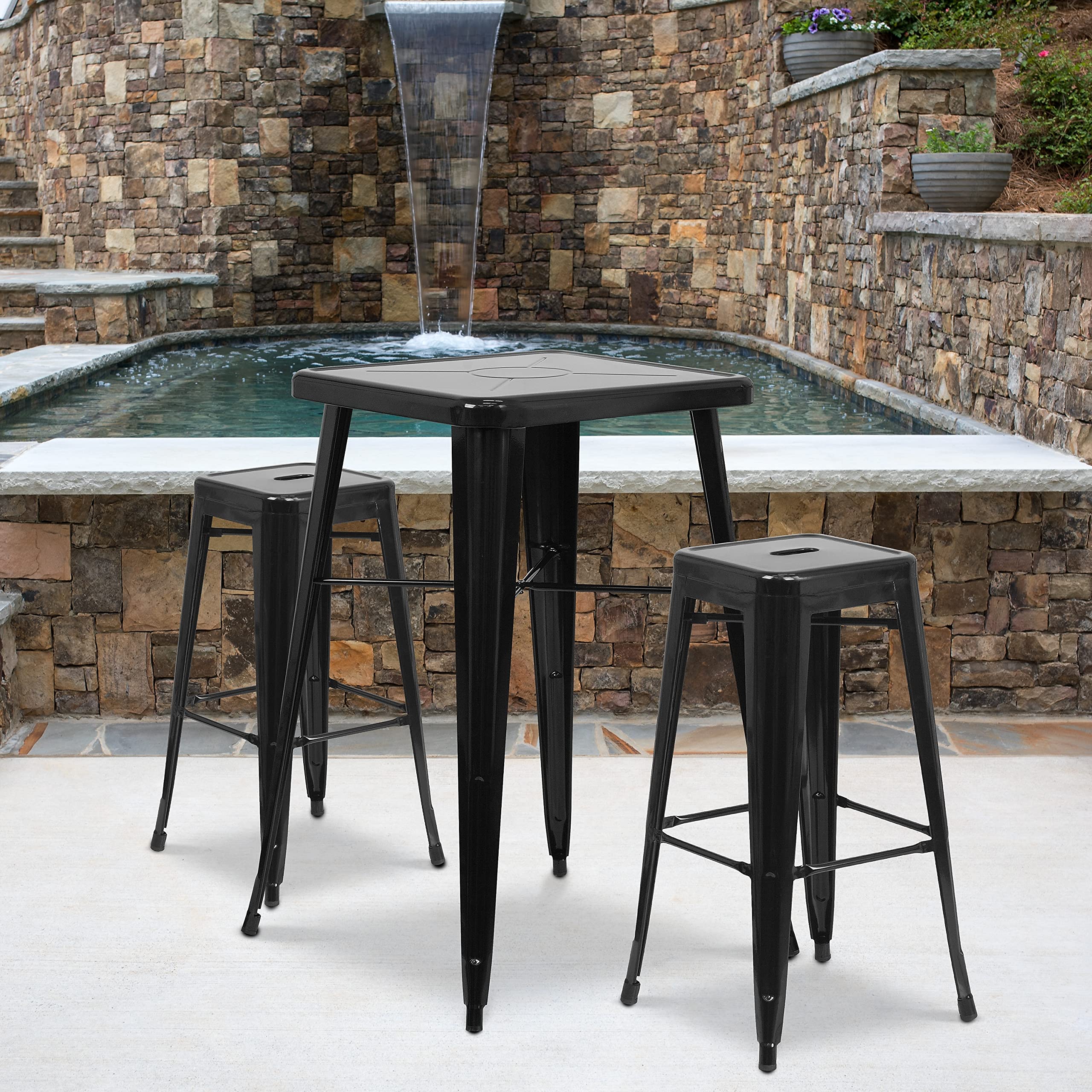 Flash Furniture 30"H Commercial Modern Metal Backless Barstool, Indoor/Outdoor Industrial Square Stacking Bar Stool for Patio Bars/Restaurants, Black