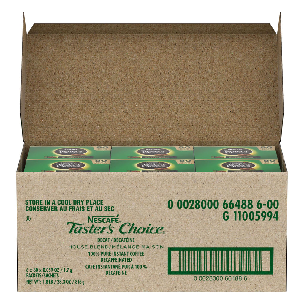 Nescafe Instant Coffee Packets, Decaf, Taster's Choice Light Roast, 80 Singles (Pack of 6)