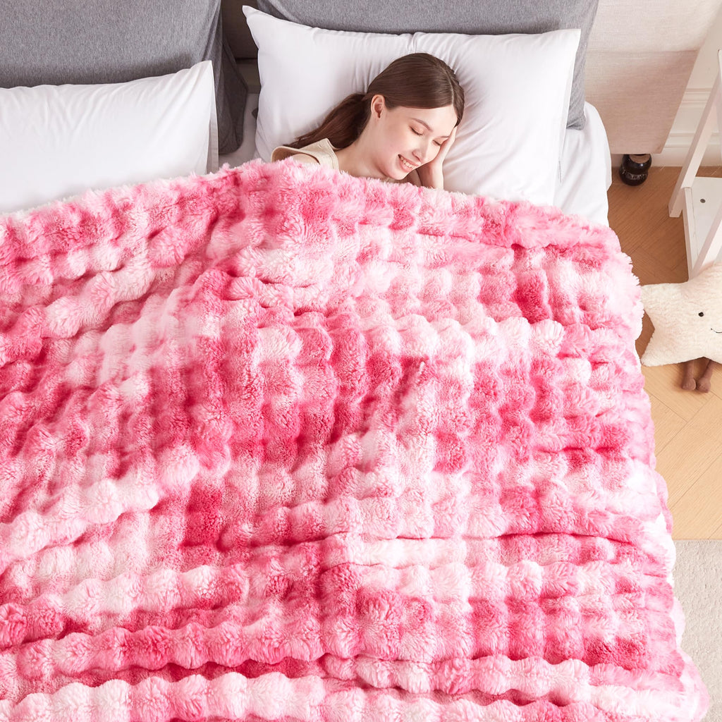 50x60 Inches Ultra-Soft Fuzzy Faux Fur Plush Throw Blanket - Thick, Warm Sherpa for Couch, Sofa, Bedroom, Camping - Decorative Blanket for Cozy Warmth, Bubble Grey