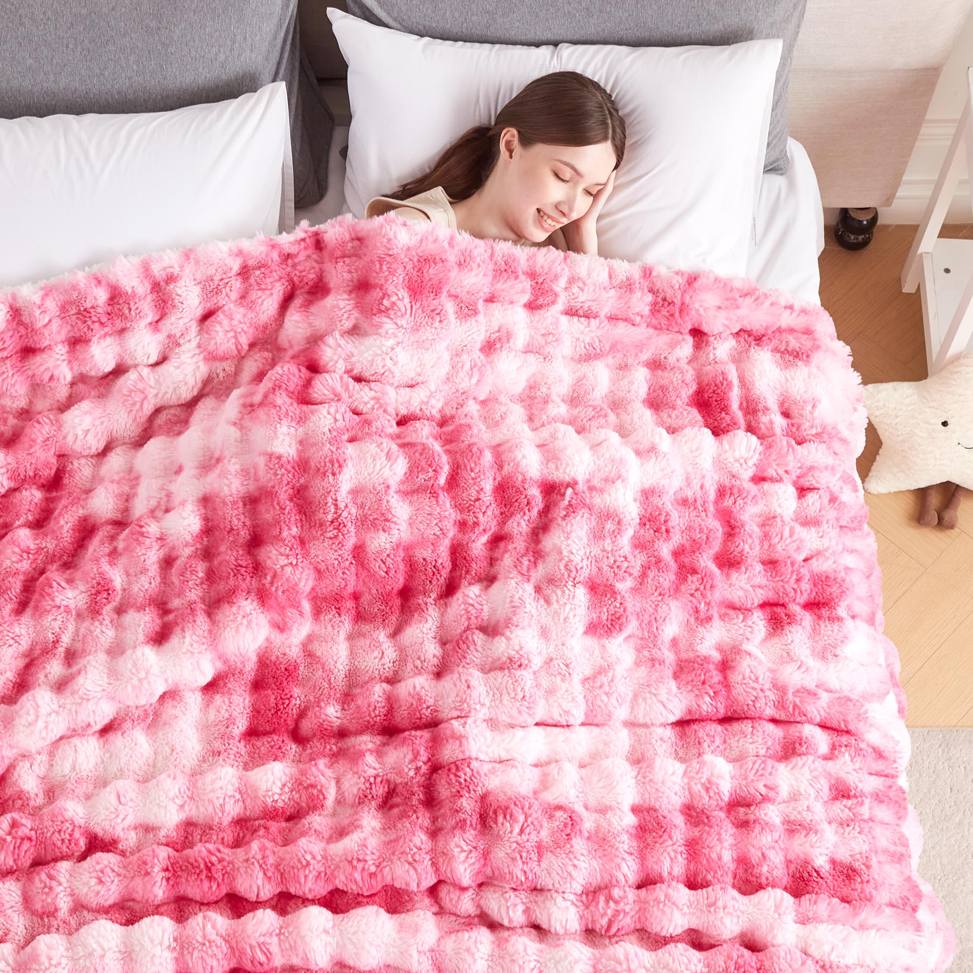50x60 Inches Ultra-Soft Fuzzy Faux Fur Plush Throw Blanket - Thick, Warm Sherpa for Couch, Sofa, Bedroom, Camping - Decorative Blanket for Cozy Warmth, Bubble Grey