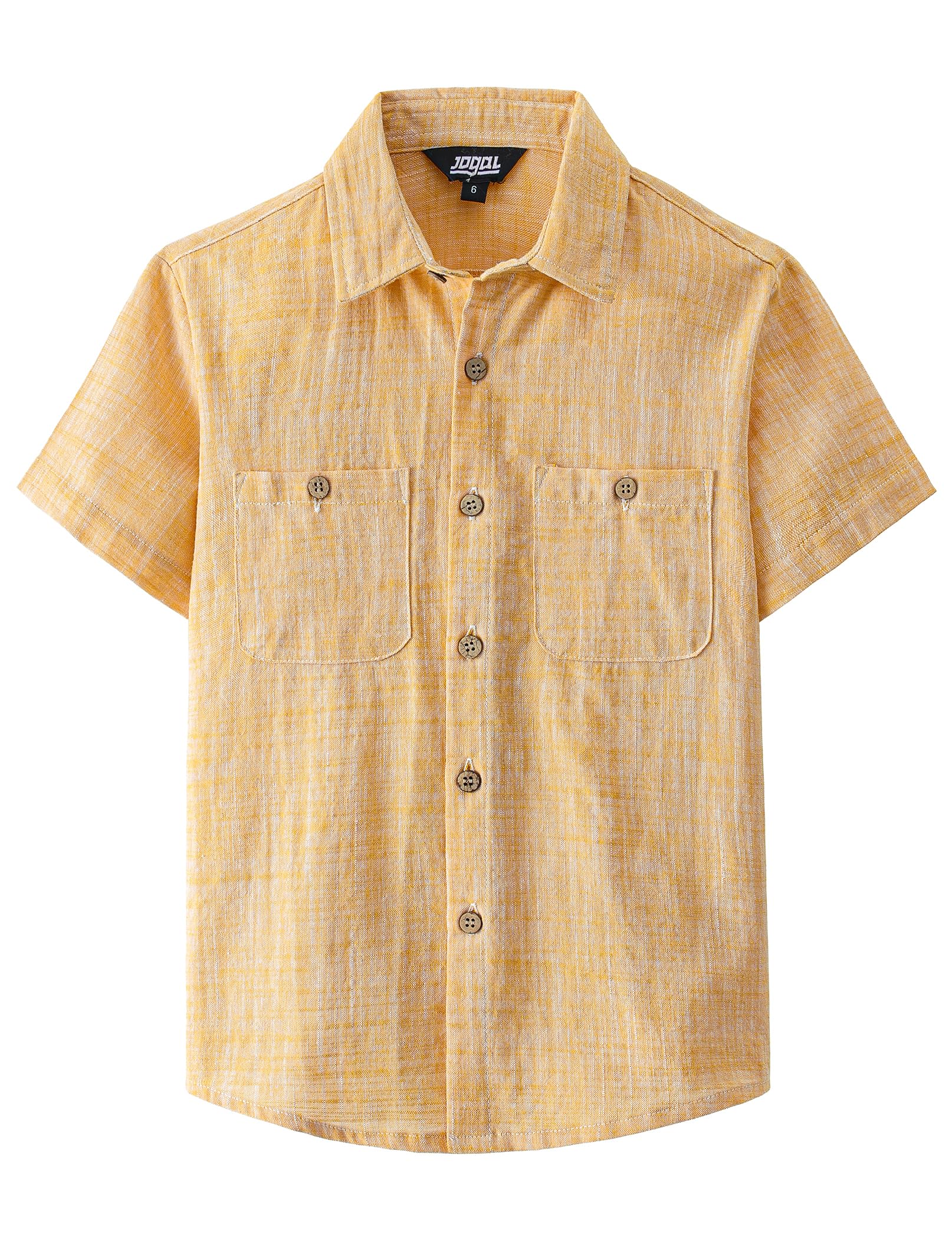 JOGAL Boys Chambray Shirts Short Sleeve Button Down Casual Cotton Woven Shirt with Two Pockets for Kids 6-14 Years