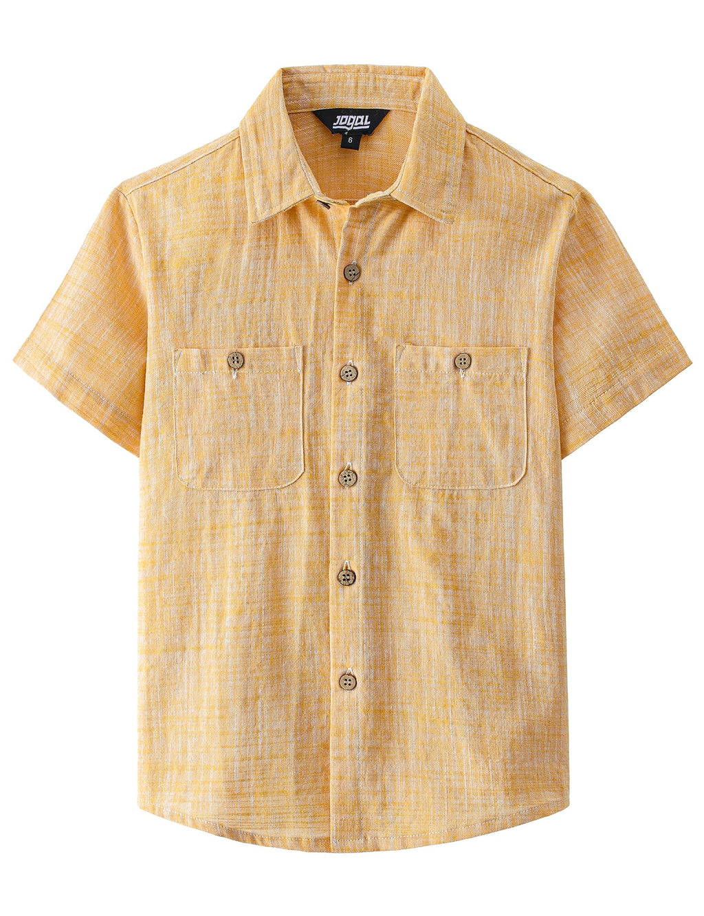 JOGAL Boys Chambray Shirts Short Sleeve Button Down Casual Cotton Woven Shirt with Two Pockets for Kids 6-14 Years