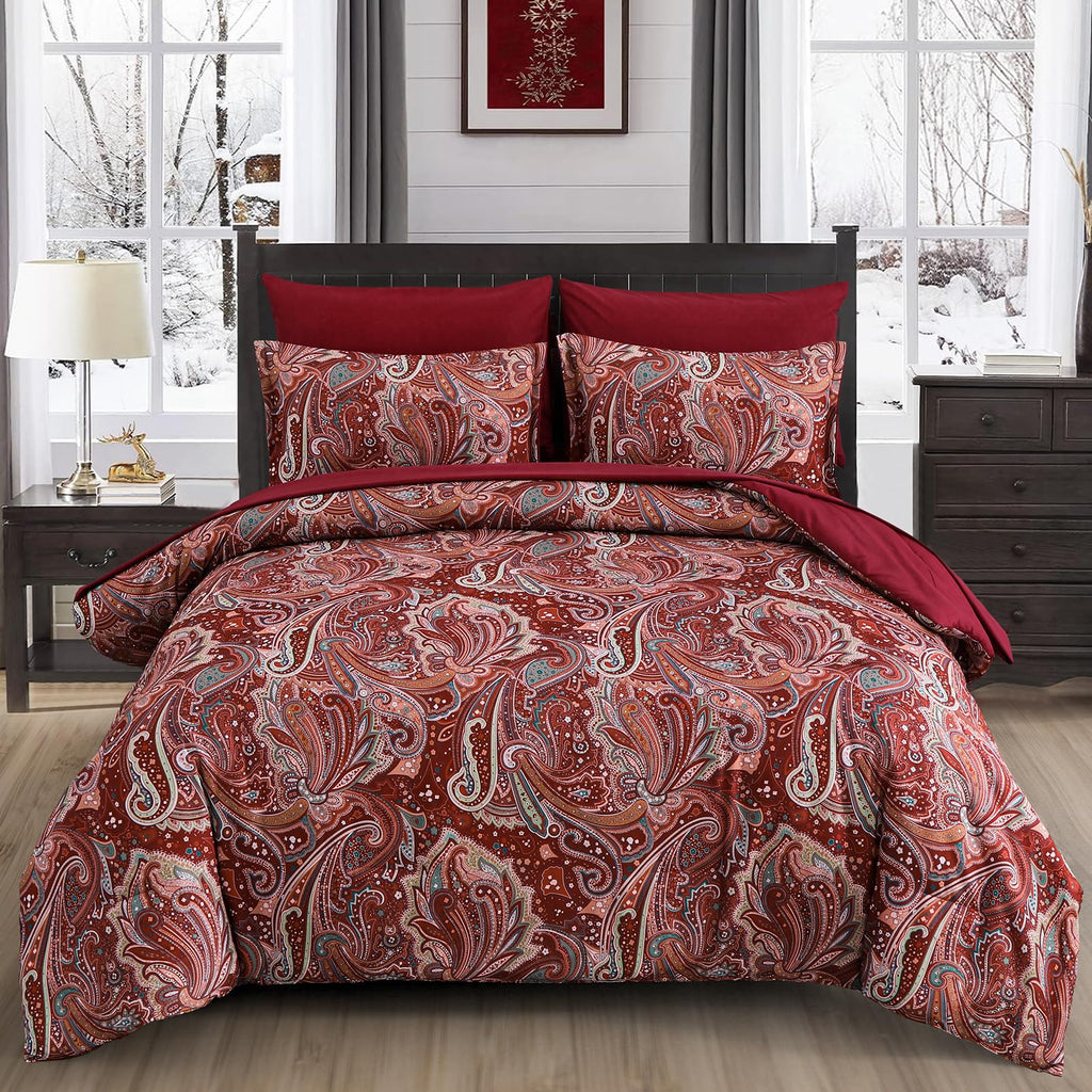 DJY Black Paisley Comforter Set Full Size 7 Piece Bed in a Bag Black and Grey Boho Paisley Pattern Comforter Set Soft Lightweight Microfiber Reversible Bedding Set for All Season