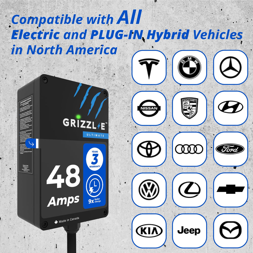 Grizzl-E 48A Ultimate Level 2 Fast Electric Vehicle (EV) Charger, UL Tested and Certified, Metal Case, Indoor/Outdoor Electric Car Fast Charging Station, Hardwired, Classic Black, J1772