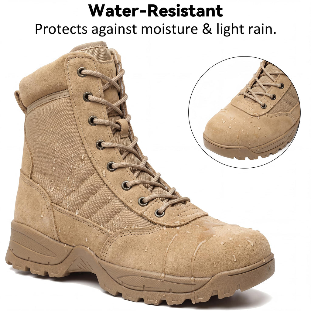 Men's Tactical Boots 8 Inch Side Zipper Military Combat Boots Leather Duty Work Boots for Men Police Motorcycle