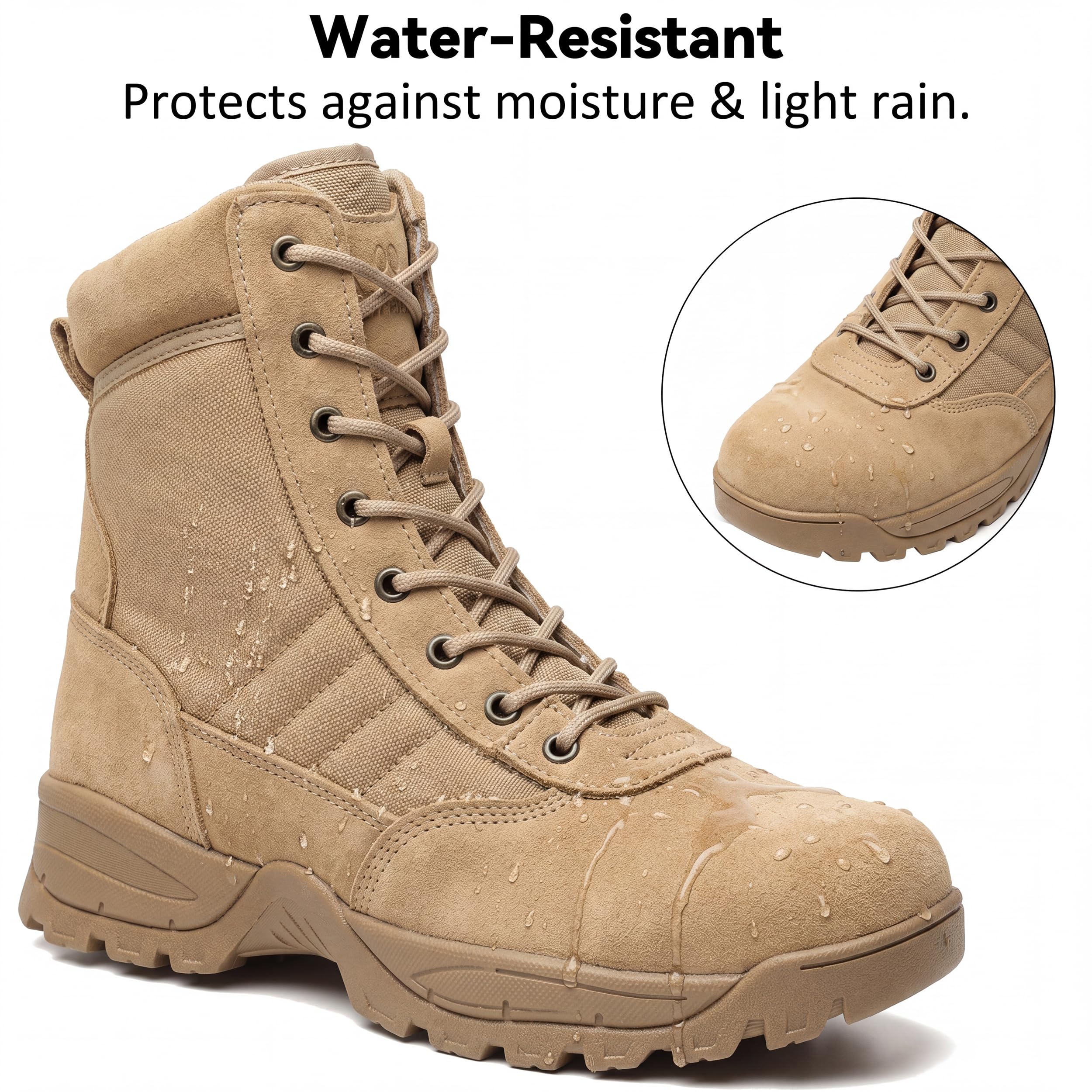 Men's Tactical Boots 8 Inch Side Zipper Military Combat Boots Leather Duty Work Boots for Men Police Motorcycle