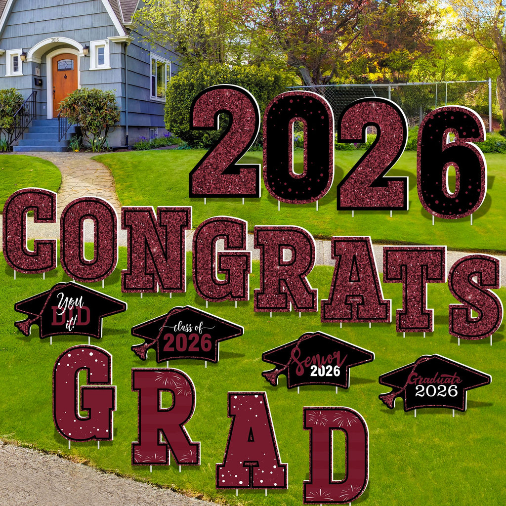 HOVACY 20 PCS Black Gold Graduation Yard Signs Class of 2026 | Black Gold 20 PCS, 40 Stakes, 11.57 x 16.14 in, Corrugated Plastic, Waterproof, Congrats Grad Sign, Graduation Sign