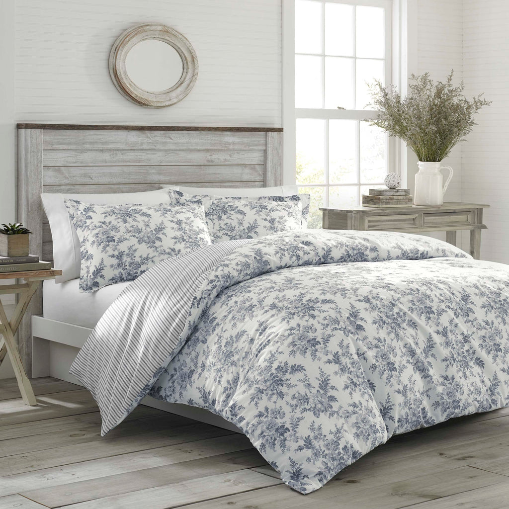 Laura Ashley - Duvet Set, Super Soft & Cozy Bedding, Includes Matching Shams & Bonus Throw Pillow Covers, Coquette Room Decor (Hope Patchwork Blue, Twin)