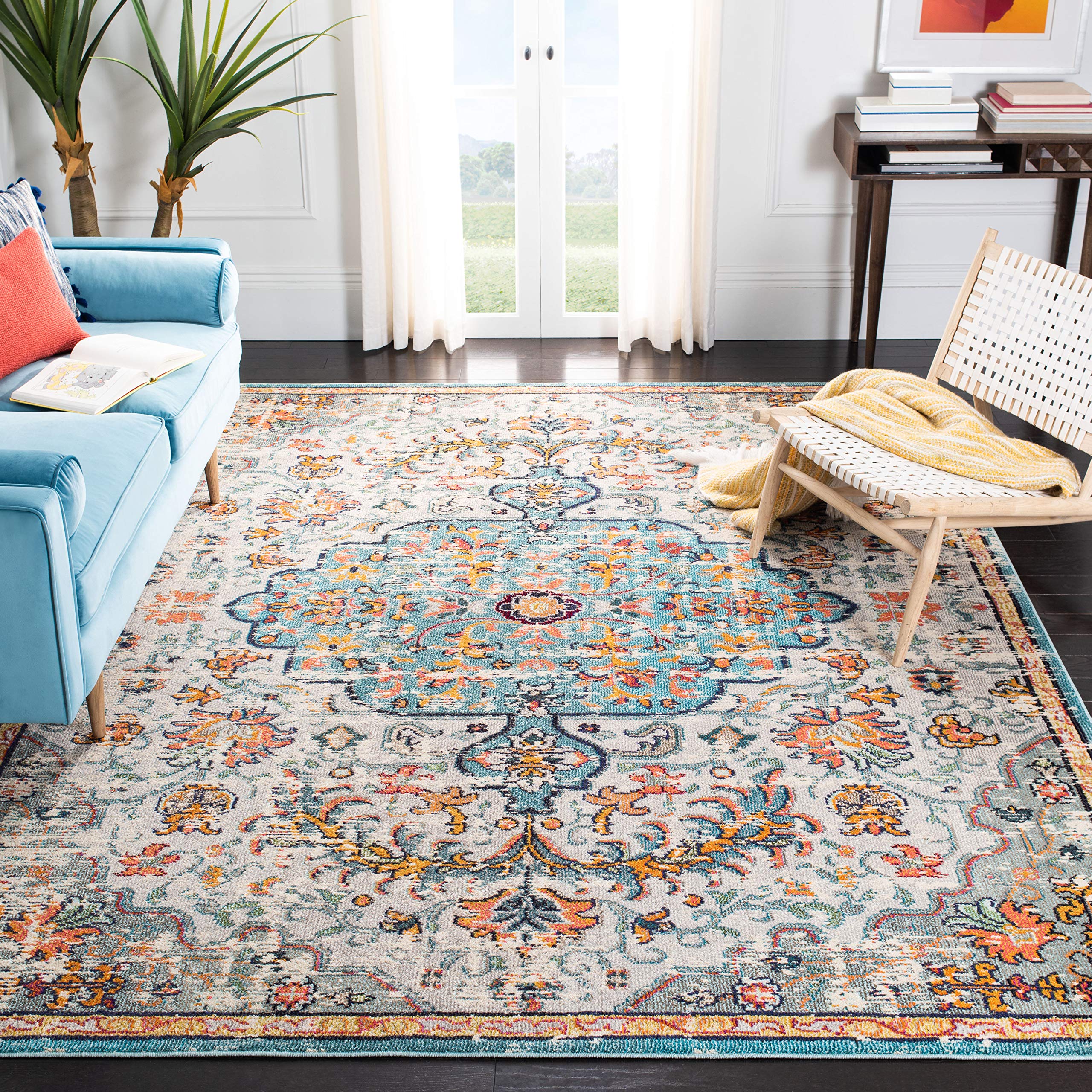 SAFAVIEH Madison Collection Accent Rug - 2'2" x 4', Beige & Black, Medallion Distressed Design, Non-Shedding & Easy Care, Ideal for High Traffic Areas in Entryway, Living Room, Bedroom (MAD447B)