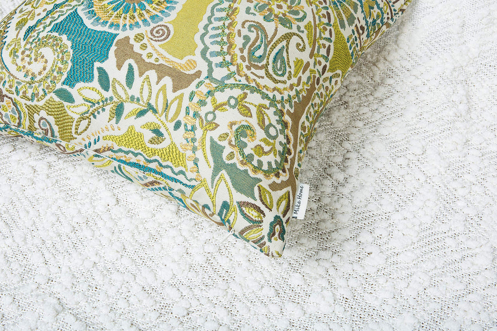 Mika Home Pack of 2 Decorative Pillow Covers Throw Pillow Cases,Paisley Pattern,18X18 Inches,Blue Brown Cream Multicolor