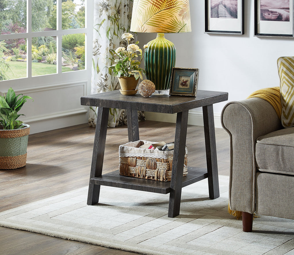Roundhill Furniture Athens Contemporary Replicated Wood Shelf End Table in Black Finish