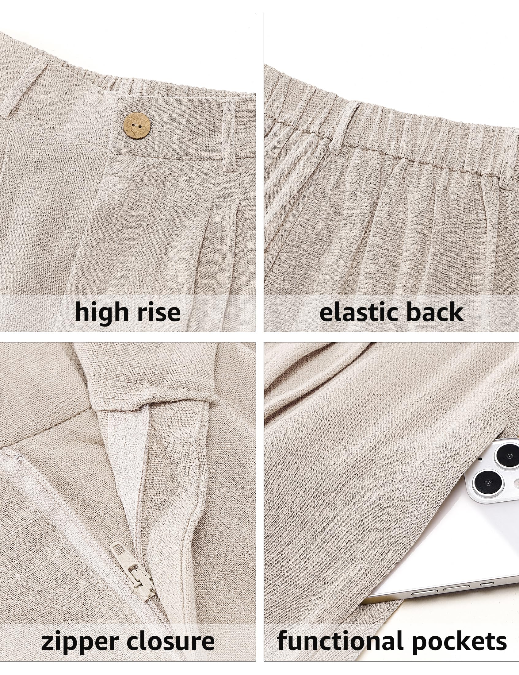 luvamia Bermuda Shorts for Women High Waisted Linen Dressy Casual Pleated Wide Leg Summer Shorts with Elastic Waist
