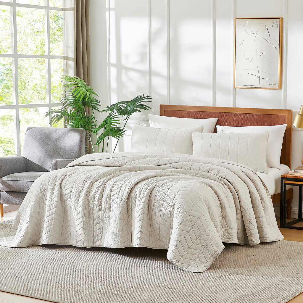 palassio Beige Cotton Quilt Twin Size Bedding Sets with Pillow Sham, White Lightweight Soft Bedspread Coverlet, Tan Cream Quilted Comforter Bed Cover for All Season, 2 Pieces, 68x86 inches
