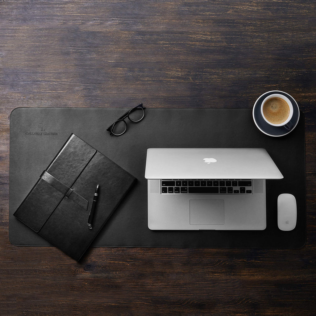 Gallaway Leather Desk Mat,Desk Writing Pad - Office Desk Pad, Medium 24" x 14" Black, Desk Mats on Top of Desks, Gift Ready Elegant Computer Desk Mat Desk Cover Desk Pad Protector PU Leather